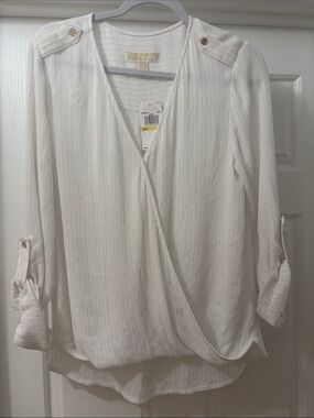 MICHAEL Michael Kors Cream Surplice Roll-Tab Blouse